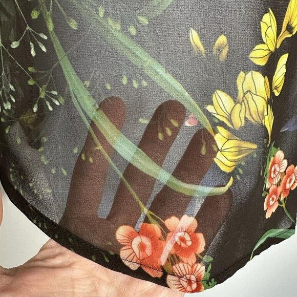 Chicos Chiffon Floral Ruffle Sleeve Sheer Blouse Size XL Black Boho - Picture 4 of 11